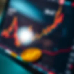 A close-up of a digital cryptocurrency chart showing upward trends